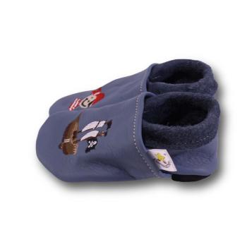 Krabbelschuhe Pirat und Schiff auf taubenblau